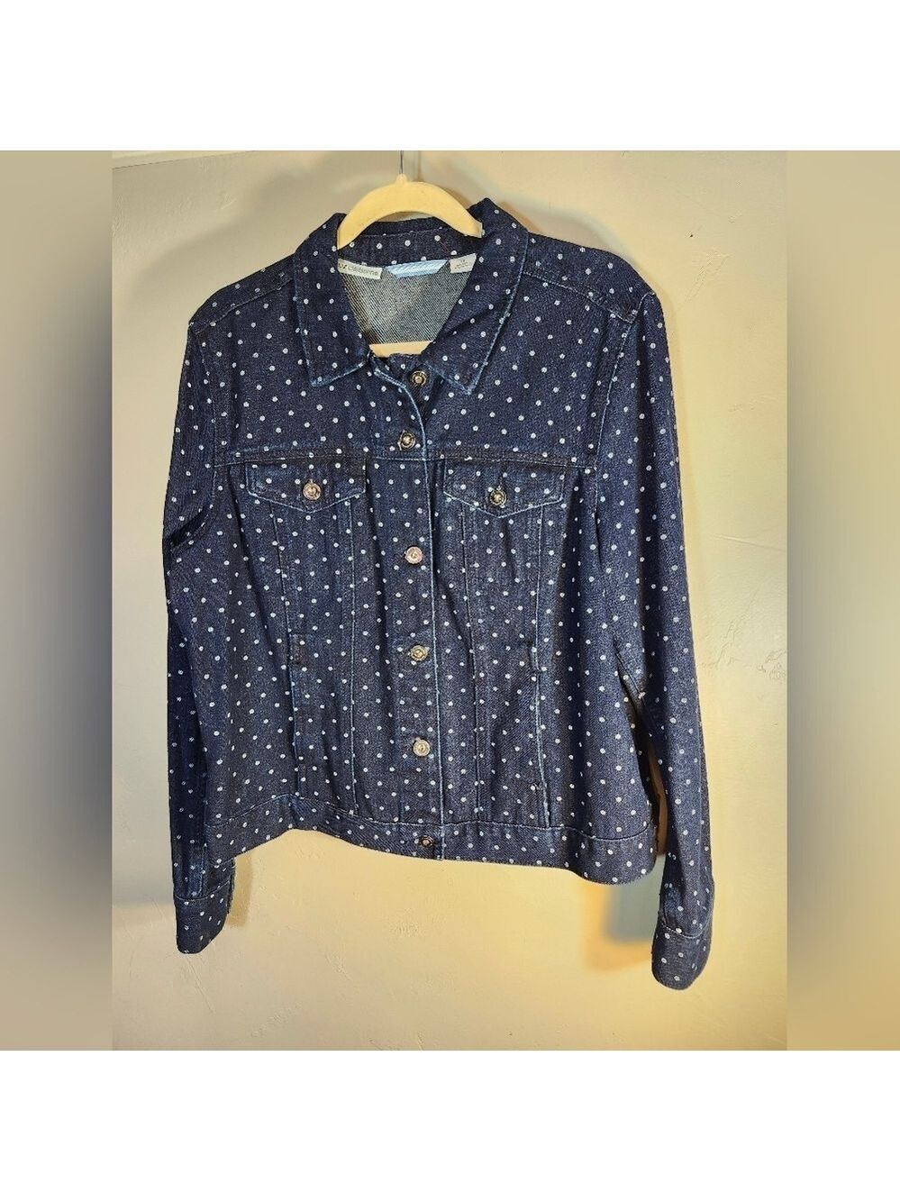 Liz Claiborne Polka Dot Denim Jacket Sz XL